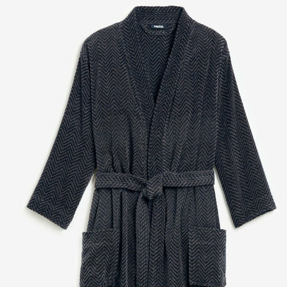 KINGSIZE Men's L/XL (Tall) NAVY CHEVRON Terry Velour Kimono Robe MSRP $117